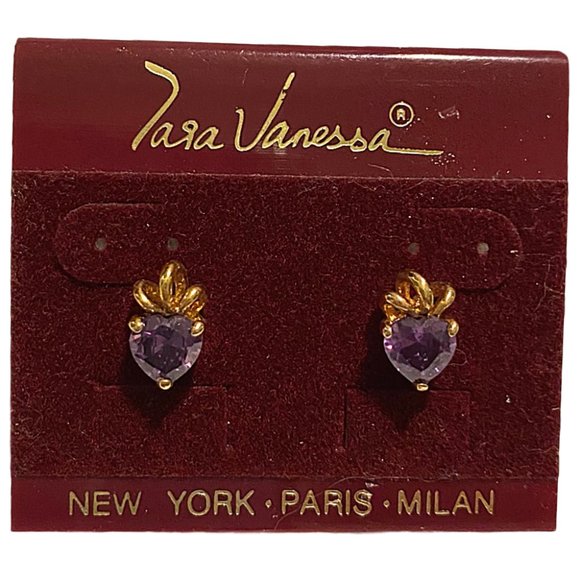 Tara Vanessa Dramatic Purple Gold Crystal Earrings - Picture 1 of 4